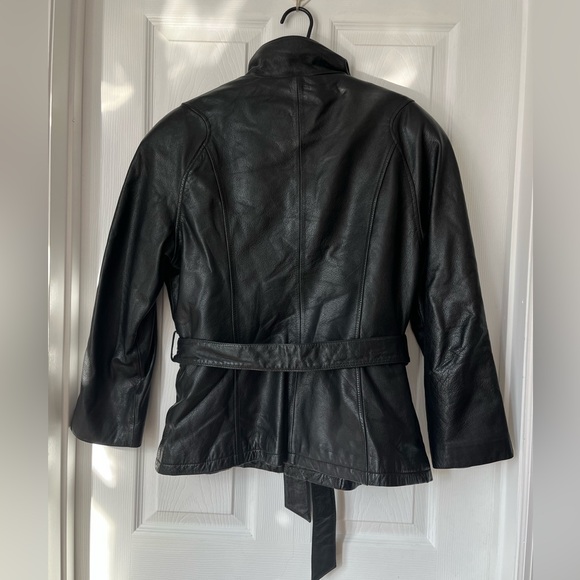 Wilson's Leather Thinsulate Belted Black Leather Biker Jacket Large - Picture 2 of 7